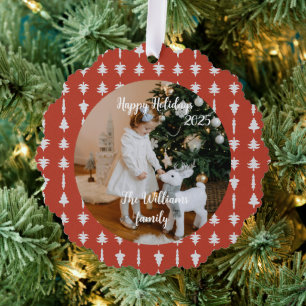 Christmas Trees White and Red Ornament