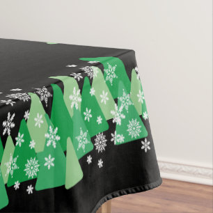 Christmas Trees White Snowflakes Black Tablecloth