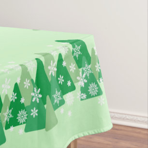 Christmas Trees White Snowflakes Green Tablecloth