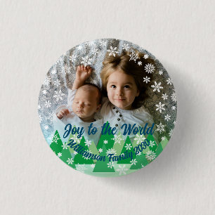 Christmas Trees White Snowflakes Joy to the World  3 Cm Round Badge