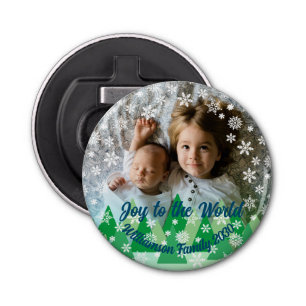 Christmas Trees White Snowflakes Joy to the World Bottle Opener