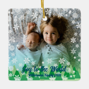 Christmas Trees White Snowflakes Joy to the World Ceramic Ornament