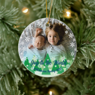 Christmas Trees White Snowflakes Joy to the World Ceramic Tree Decoration
