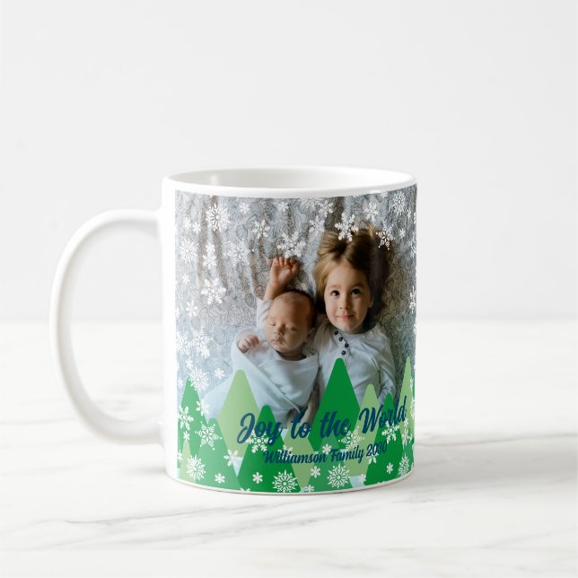 Christmas Trees White Snowflakes Joy to the World  Coffee Mug (Left)
