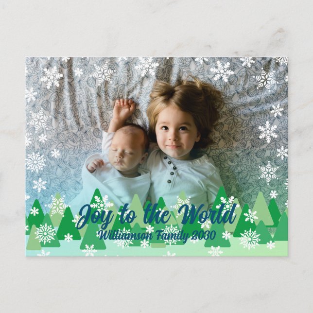 Christmas Trees White Snowflakes Joy to the World  Holiday Postcard (Front)