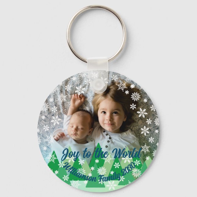 Christmas Trees White Snowflakes Joy to the World  Key Ring (Front)
