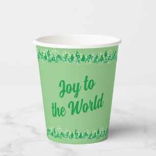 Christmas Trees White Snowflakes Joy to the World Paper Cups