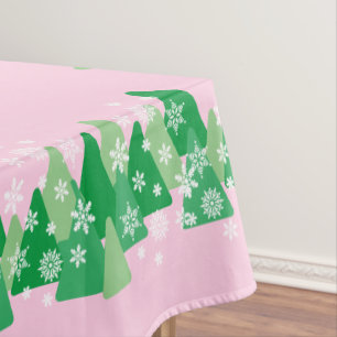 Christmas Trees White Snowflakes Pink Tablecloth