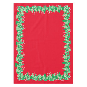 Christmas Trees White Snowflakes Red Tablecloth