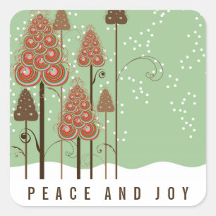 Christmas Trees Winter Snow Peace & Joy Holiday Square Sticker