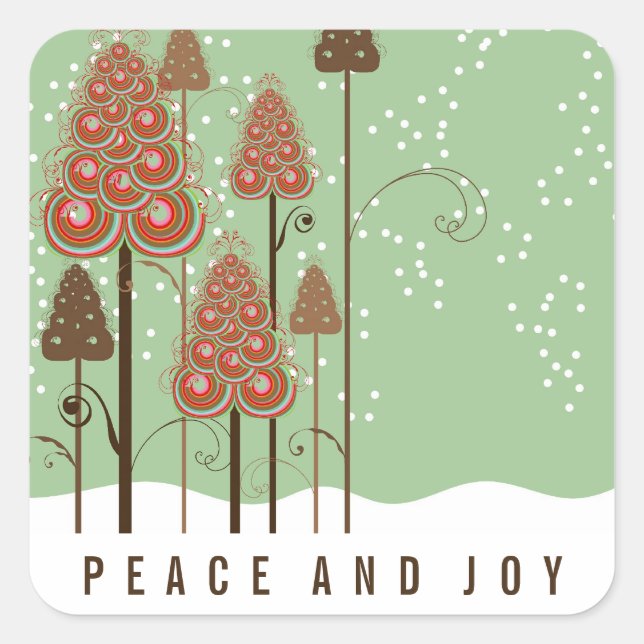 Christmas Trees Winter Snow Peace & Joy Holiday Square Sticker (Front)