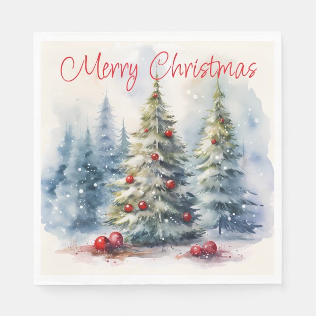 Christmas trees winter snowy landscape napkin (Front)