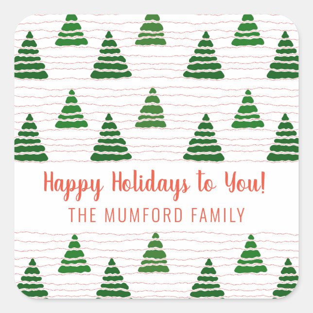 Christmas trees with beads strings pattern  square sticker (Front)