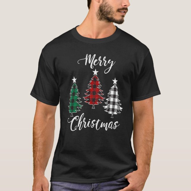 Christmas Trees With Buffalo Plaid & Leopard Print T-Shirt (Front)