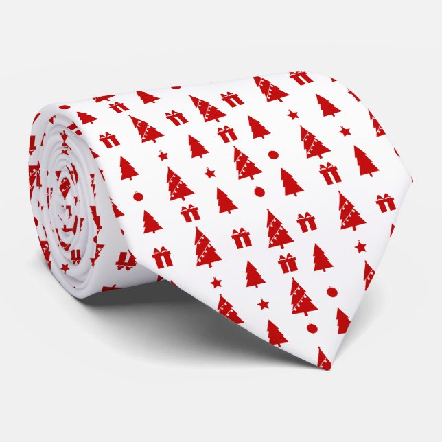 Christmas Trees with Gift Boxes Pattern Tie (Rolled)
