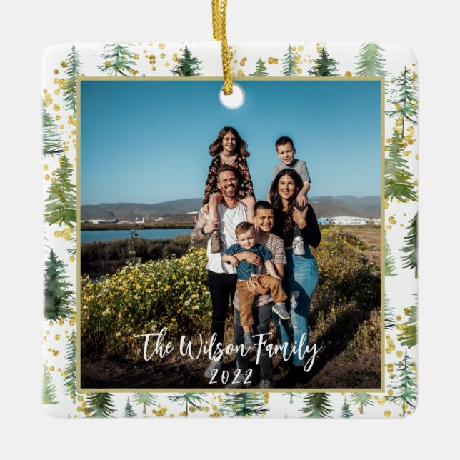 Christmas Trees with Gold Accents Ceramic Ornament (Front)