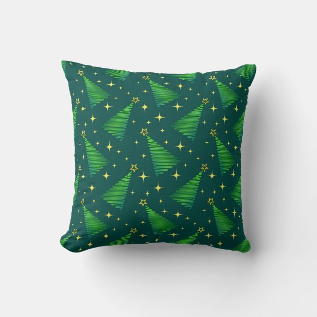 Christmas Trees with Gold Stars      Cushion (Front)