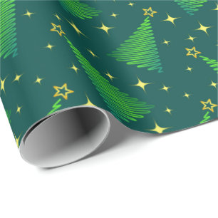 Christmas Trees with Gold Stars  Wrapping Paper