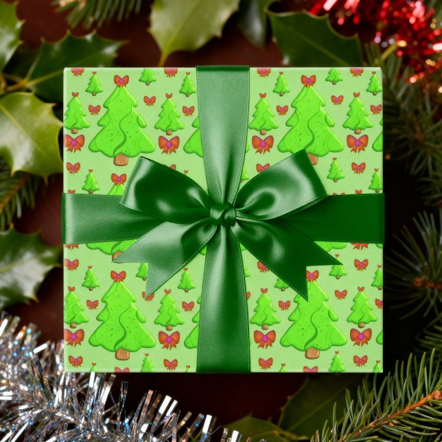 Christmas Trees With Red Bows Wrapping Paper Sheet (Red and green christmas cheer goes a long way to brightening up your festivities.)