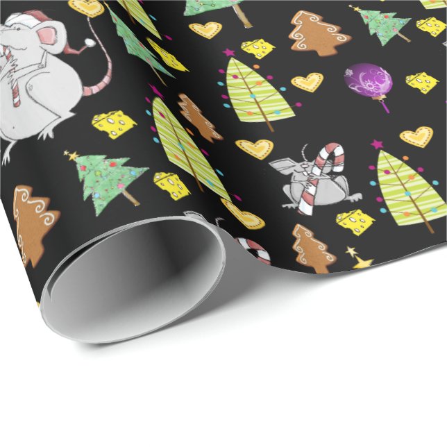 Christmas Trees Wrapping Paper Mouse Black Cheese  (Roll Corner)