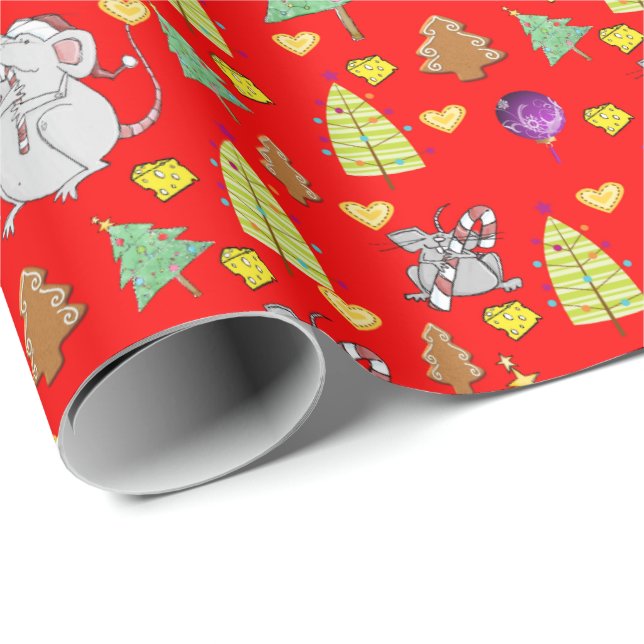 Christmas Trees Wrapping Paper Mouse Red Cheese  (Roll Corner)