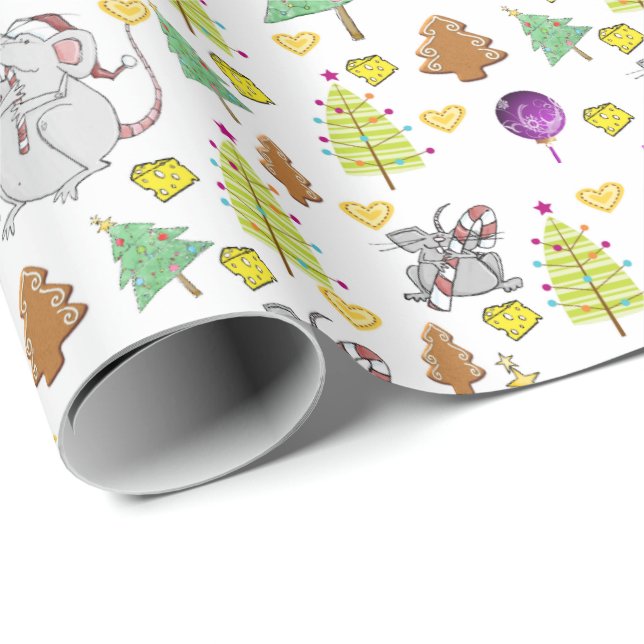Christmas Trees Wrapping Paper Mouse White Cheese (Roll Corner)