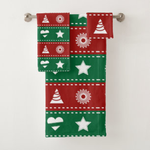 Christmas Trees, Wreaths, Hearts and Stars Bath Towel Set