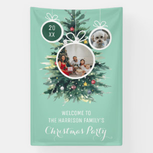 Christmas Trees Xmas Balls Shape Two Photos Green Banner