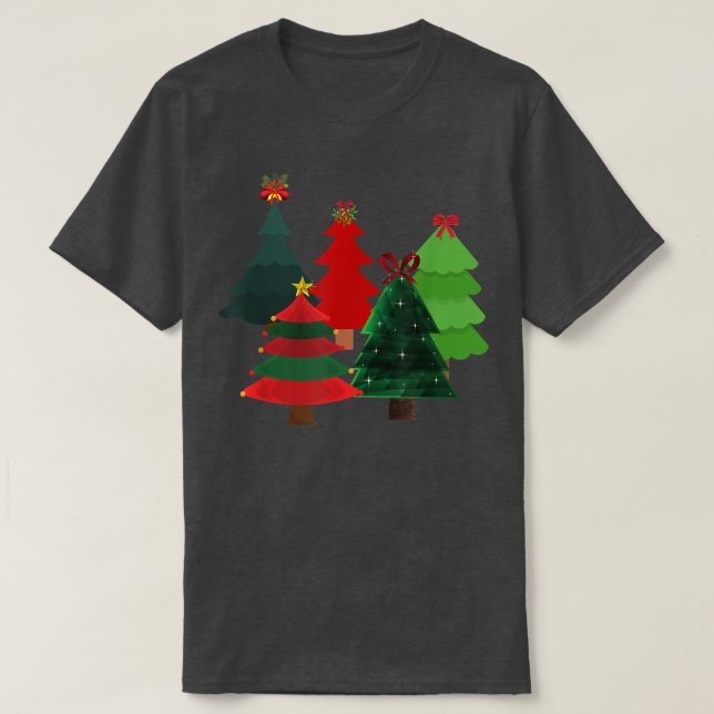 CHRISTMAS TREES, XMAS DECORATED STARS, BOWS AND BA T-Shirt (Design Front)
