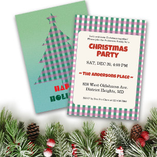 Christmas Trendy Checks Customize Party Invitation