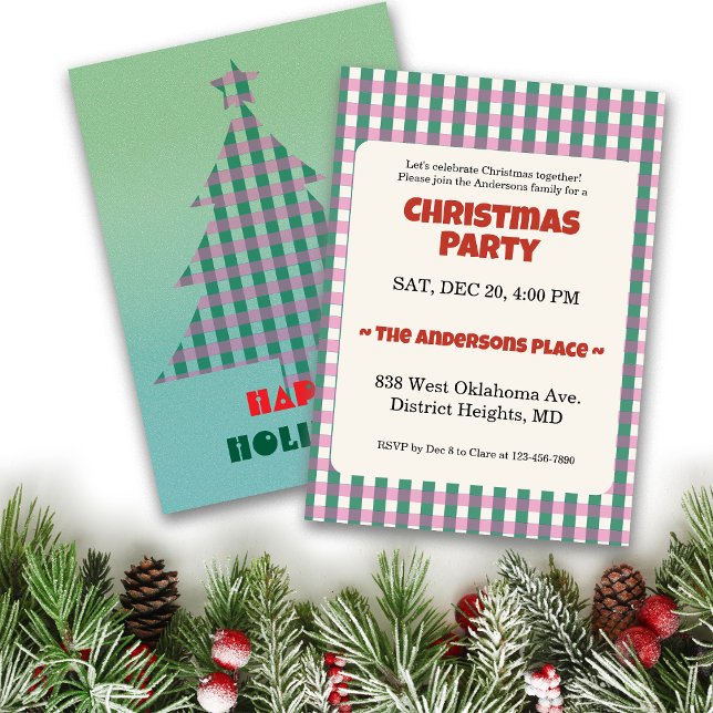 Christmas Trendy Checks Customize Party Invitation (Creator Uploaded)