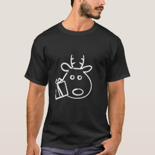 Christmas Trendy Drawing Reindeer With Present  T-Shirt