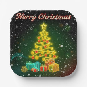 Christmas Trendy Neon Holiday Collection Paper Plate
