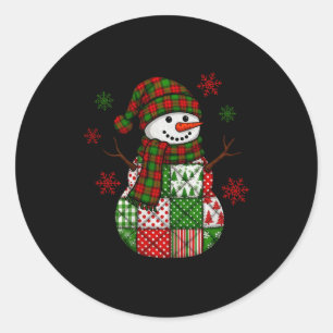 Christmas Trendy Patchwork Snowman Merry Christmas Classic Round Sticker