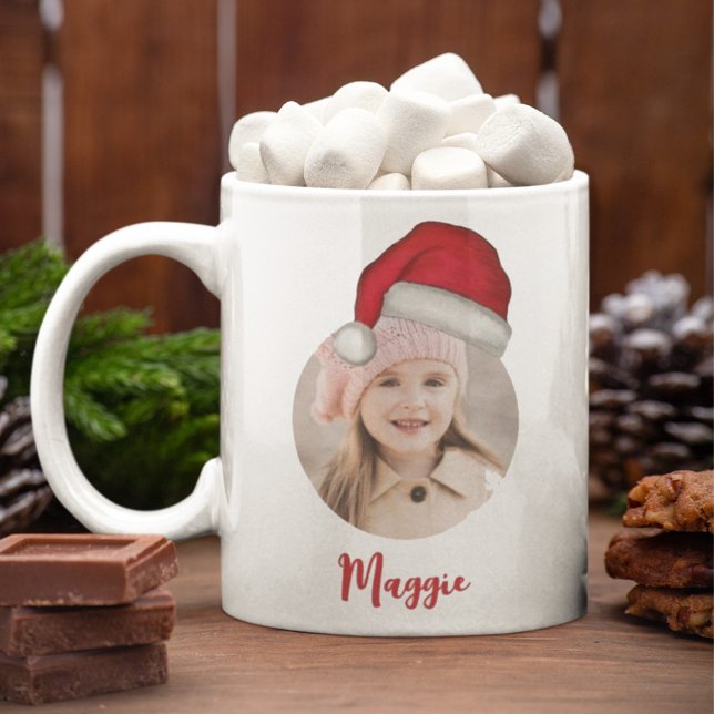 Christmas Trendy Simple Cute Santa Hat Photo Coffee Mug (Creator Uploaded)