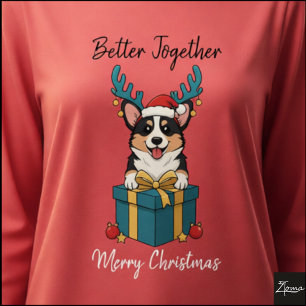 Christmas Tricolor Corgi Gift Graphic Reindeer Tri-Blend Shirt