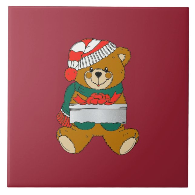 Christmas Trivet Teddy Bear Tile (Front)
