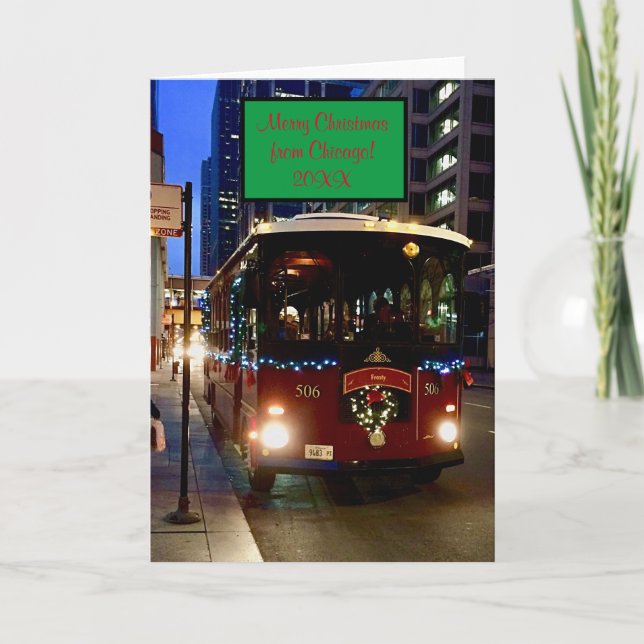 Christmas Trolley In Chicago  Card (Front)