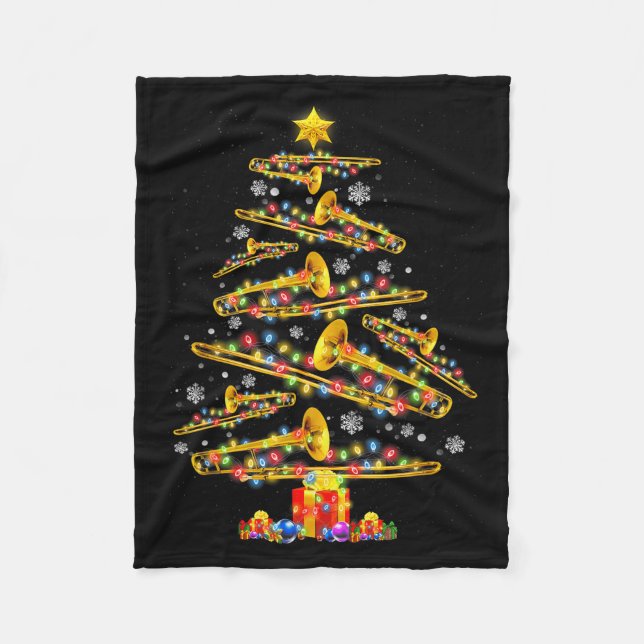 Christmas Trombone Player Xmas Tree Jazz Music Lov Fleece Blanket (Front)