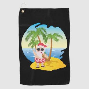 Christmas Tropical Beach Funny Santa Claus Golf Towel