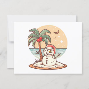 Christmas - Tropical Beach Snowman with Palm Tree  Postcard