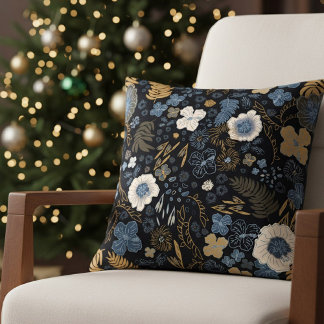 Christmas Tropical Coastal Blue Hibiscus Floral  Cushion