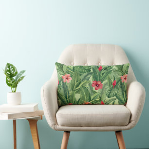 Christmas Tropical Hawaiian Botanical Leaf Floral Lumbar Cushion