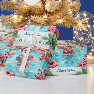 Christmas Tropical Santa in the Pool Holiday Wrapp Wrapping Paper
