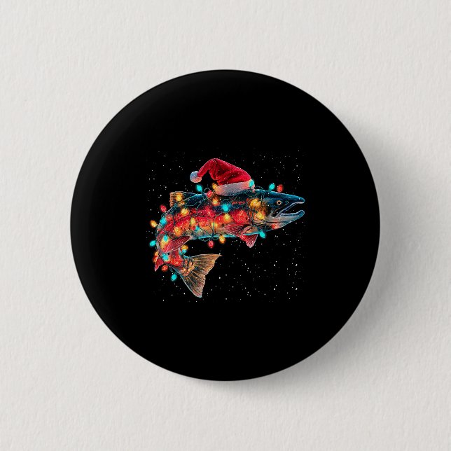 Christmas Trout Fish Funny Fishing Santa Hat Light 6 Cm Round Badge (Front)