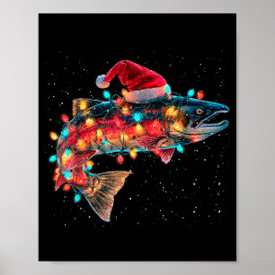 Christmas Trout Fish Funny Fishing Santa Hat Light Poster