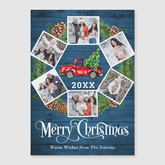 Christmas Truck 6 PHOTO Holiday Font Magnetic Card (Front)