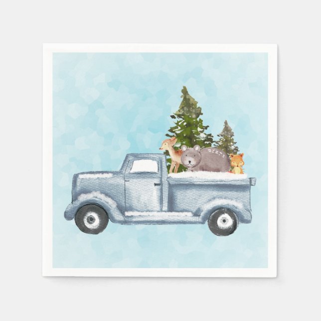 Christmas Truck Carrying Trees & Animals Napkin (Front)