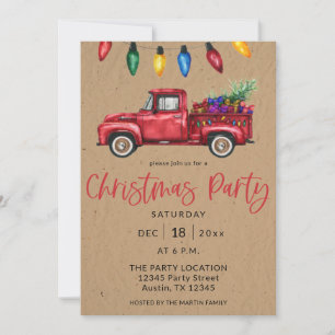 Christmas Truck & Lights Faux Kraft Party B Invitation