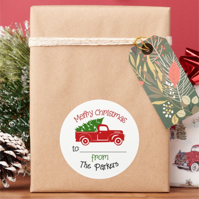 Christmas Truck to and from gift tag Sticker (Holiday)